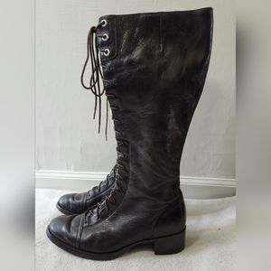 Tall, dark brown, lace up boots 10